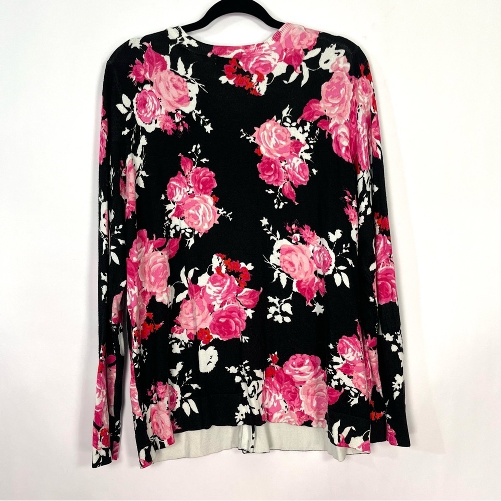 Charter Club Black Pink Floral Roses Button Up Cardigan Sweater Sz 1X - Picture 2 of 4